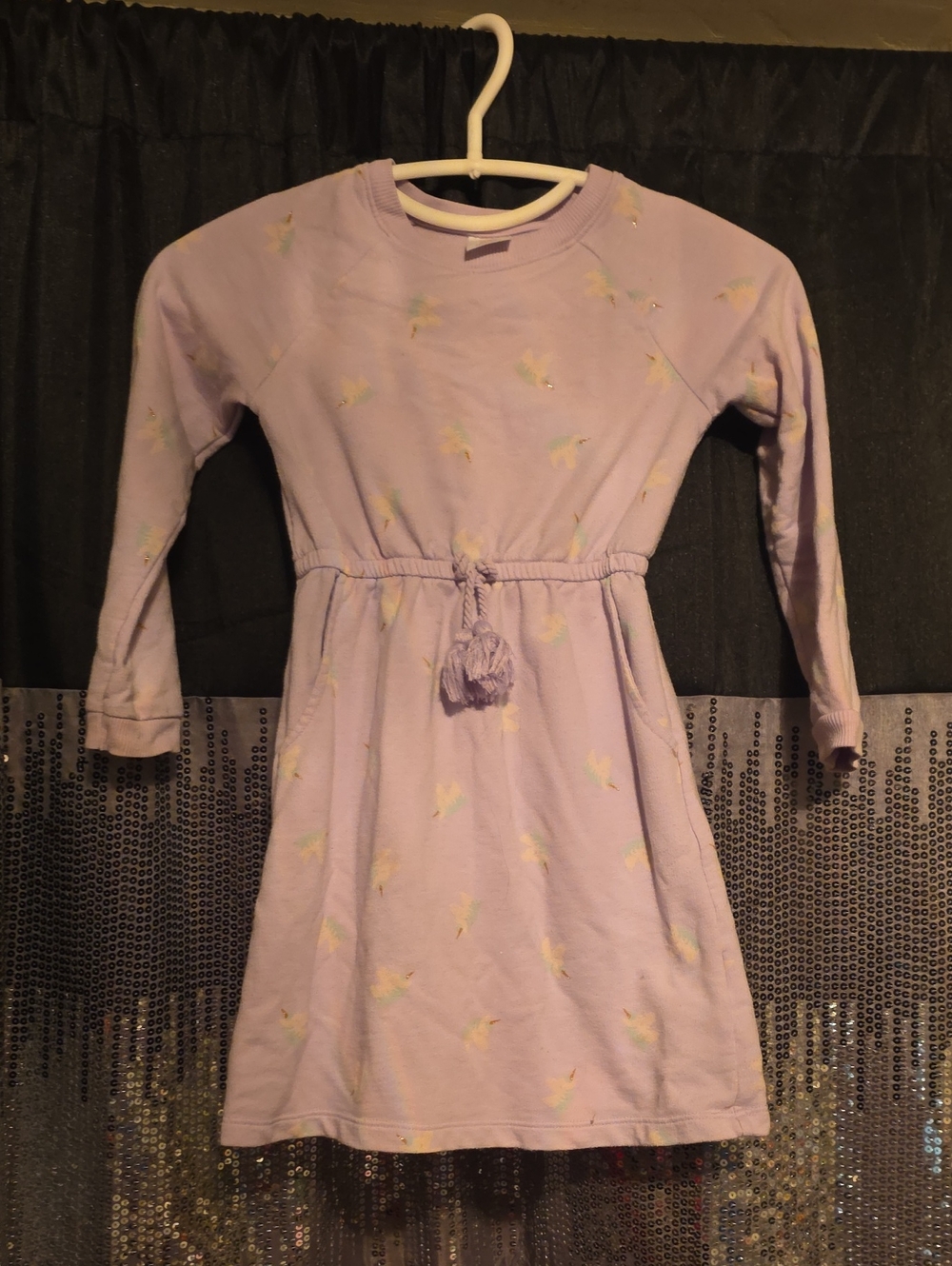 wonder nation Lavender Long-Sleeve Tassel-Waist Dress